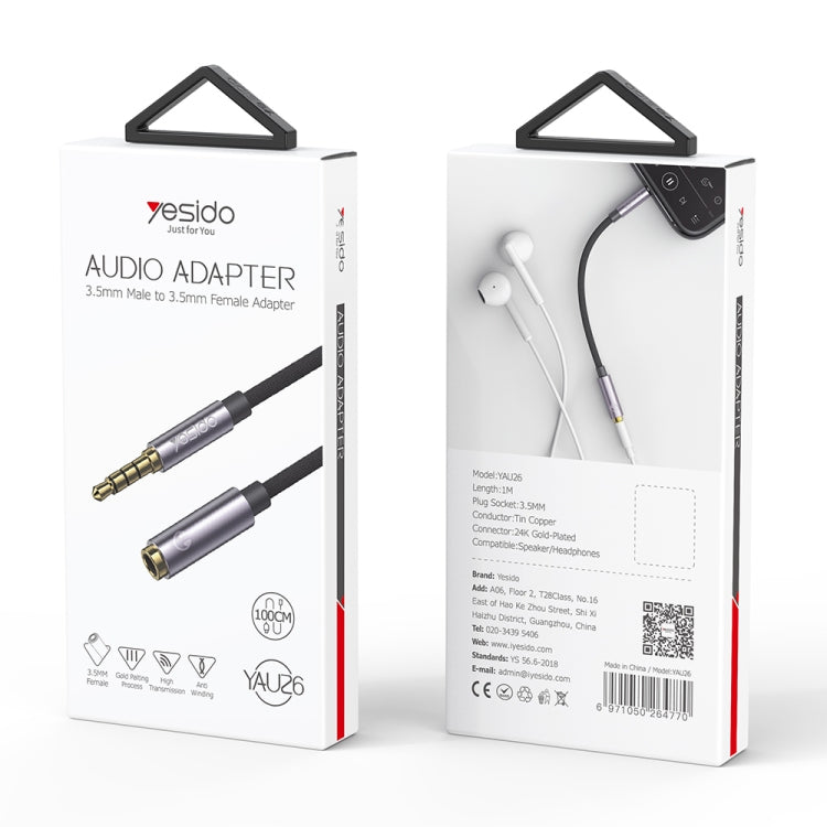 Yesido YAU26 3.5mm Male to 3.5mm Female Audio Cable(Black) - Video & Audio Cable by Yesido | Online Shopping South Africa | PMC Jewellery | Buy Now Pay Later Mobicred