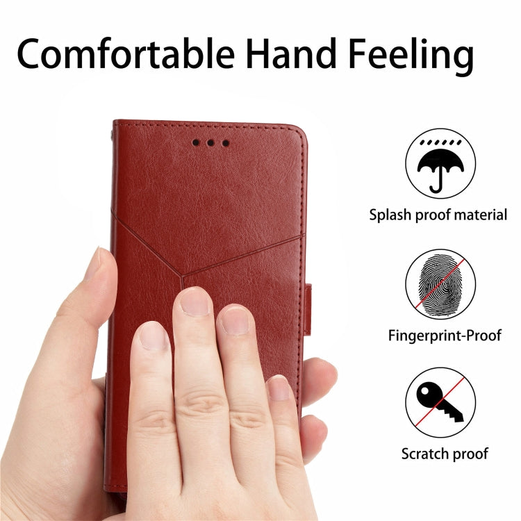 For iPhone 16e HT01 Y-shaped Pattern Flip Leather Phone Case(Brown) - iPhone 16e Cases by PMC TechLife | Online Shopping South Africa | PMC TechLife | Buy Now Pay Later Mobicred
