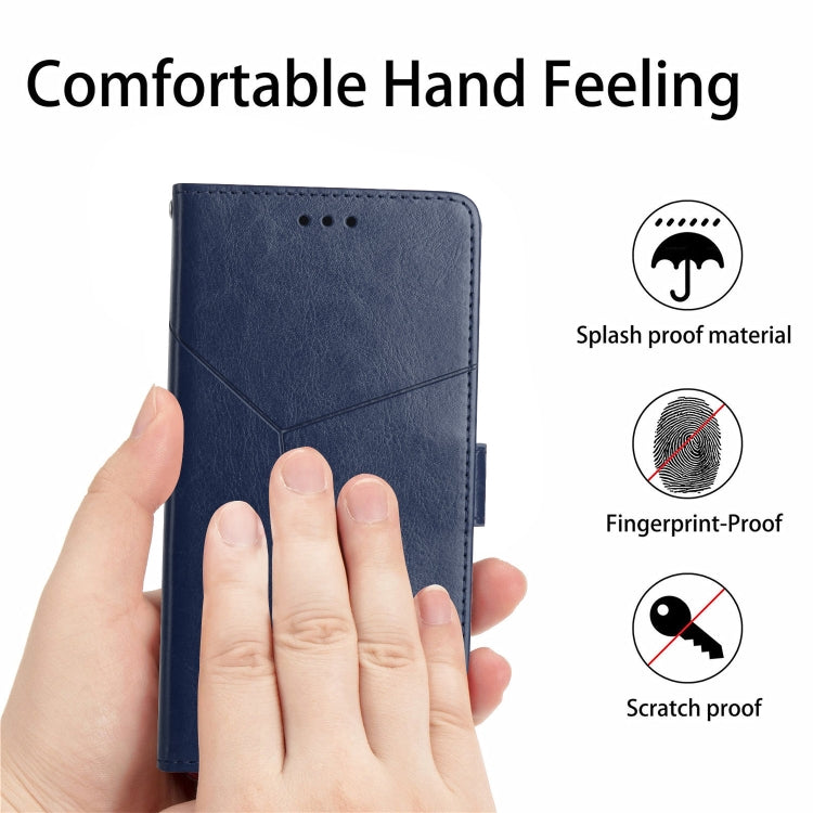 For iPhone 16 Plus HT01 Y-shaped Pattern Flip Leather Phone Case(Blue) - iPhone 16 Plus Cases by PMC TechLife | Online Shopping South Africa | PMC TechLife | Buy Now Pay Later Mobicred