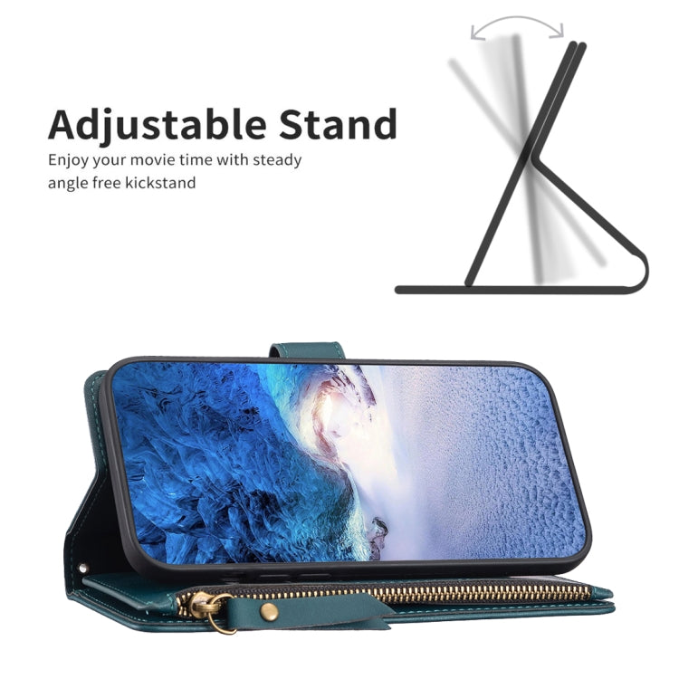 For Google Pixel 7a 9 Card Slots Zipper Wallet Leather Flip Phone Case(Green) - Google Cases by PMC TechLife | Online Shopping South Africa | PMC TechLife | Buy Now Pay Later Mobicred