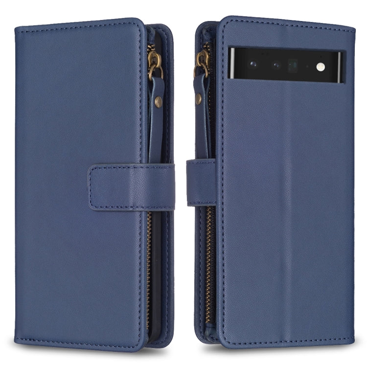 For Google Pixel 7 Pro 9 Card Slots Zipper Wallet Leather Flip Phone Case(Blue) - Google Cases by PMC TechLife | Online Shopping South Africa | PMC TechLife | Buy Now Pay Later Mobicred