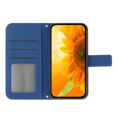 For iPhone SE 2024 Skin Feel Sun Flower Embossed Flip Leather Phone Case with Lanyard(Dark Blue) - More iPhone Cases by PMC Jewellery | Online Shopping South Africa | PMC Jewellery | Buy Now Pay Later Mobicred