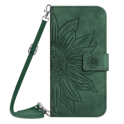 For iPhone SE 2024 Skin Feel Sun Flower Embossed Flip Leather Phone Case with Lanyard(Green) - More iPhone Cases by PMC Jewellery | Online Shopping South Africa | PMC Jewellery | Buy Now Pay Later Mobicred