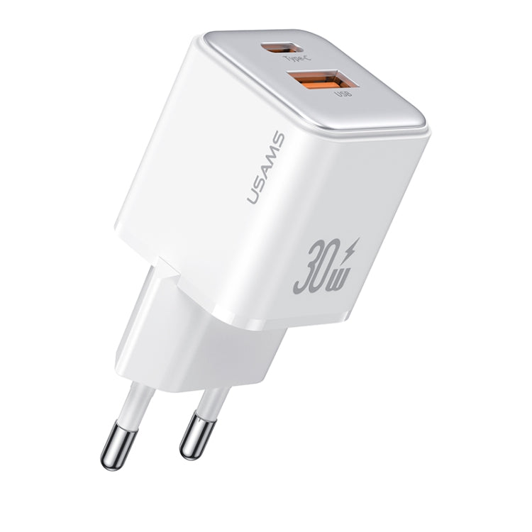 USAMS US-CC189 PD 30W USB+USB-C/Type-C Dual Port Electroplating Charger, EU Plug(White) - USB Charger by USAMS | Online Shopping South Africa | PMC Jewellery | Buy Now Pay Later Mobicred