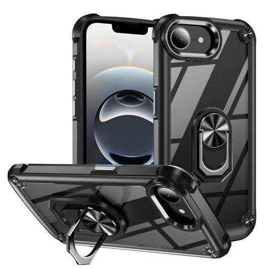 For iPhone 16e TPU + PC Lens Protection Phone Case with Ring Holder(Black) - iPhone 16e Cases by PMC Jewellery | Online Shopping South Africa | PMC Jewellery | Buy Now Pay Later Mobicred