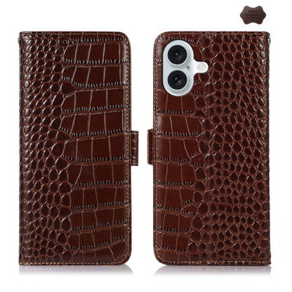 For iPhone 16 Crocodile Top Layer Cowhide Leather Phone Case(Brown) - iPhone 16 Cases by PMC Jewellery | Online Shopping South Africa | PMC Jewellery | Buy Now Pay Later Mobicred