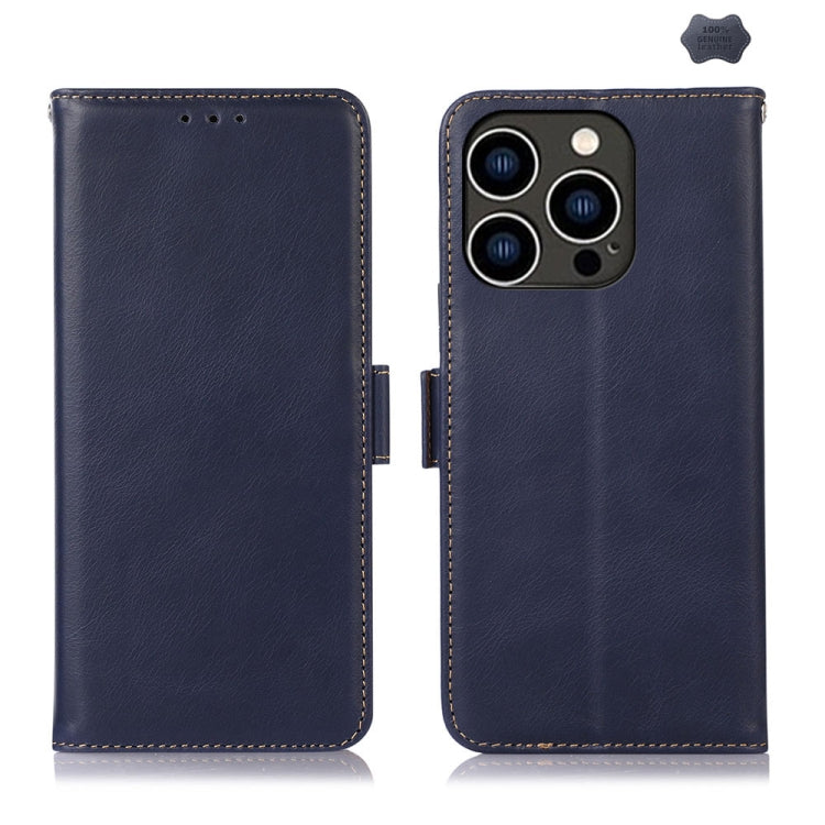 For iPhone 16 Pro Max Crazy Horse Top Layer Cowhide Leather Phone Case(Blue) - iPhone 16 Pro Max Cases by PMC Jewellery | Online Shopping South Africa | PMC Jewellery | Buy Now Pay Later Mobicred