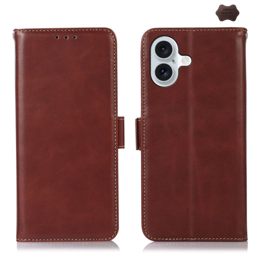 For iPhone 16 Plus Crazy Horse Top Layer Cowhide Leather Phone Case(Brown) - iPhone 16 Plus Cases by PMC Jewellery | Online Shopping South Africa | PMC Jewellery | Buy Now Pay Later Mobicred