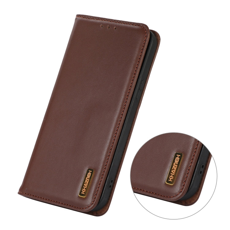 For iPhone 16 Plus KHAZNEH Nappa Top Layer Cowhide Leather Phone Case(Brown) - iPhone 16 Plus Cases by PMC TechLife | Online Shopping South Africa | PMC TechLife | Buy Now Pay Later Mobicred