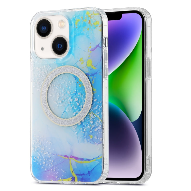 For iPhone 14 Dual-side IMD Marble Magsafe Phone Case(Dark Blue) -  by PMC TechLife | Online Shopping South Africa | PMC TechLife