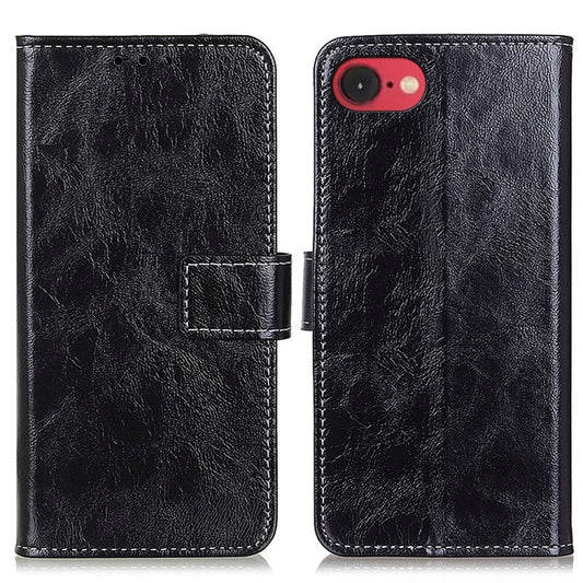 For iPhone 16e Retro Crazy Horse Texture Horizontal Flip Leather Phone Case(Black) - iPhone 16e Cases by PMC Jewellery | Online Shopping South Africa | PMC Jewellery | Buy Now Pay Later Mobicred