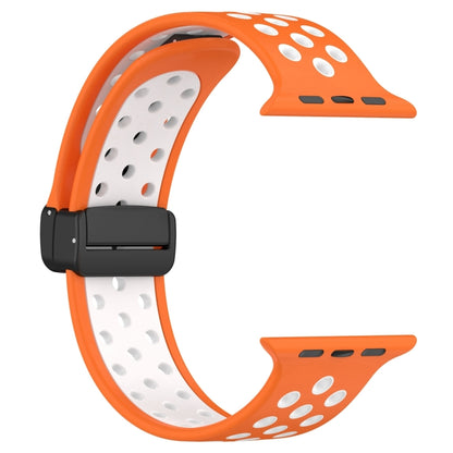 For Apple Watch SE 2023 40mm Magnetic Buckle Silicone Watch Band(Orange White) - Watch Bands by PMC Jewellery | Online Shopping South Africa | PMC Jewellery