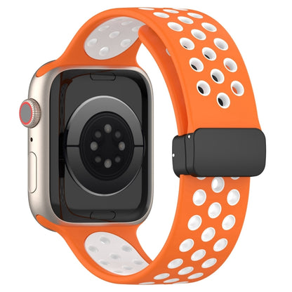 For Apple Watch SE 2023 40mm Magnetic Buckle Silicone Watch Band(Orange White) - Watch Bands by PMC Jewellery | Online Shopping South Africa | PMC Jewellery