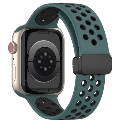 For Apple Watch SE 2023 40mm Magnetic Buckle Silicone Watch Band(Olive Black) - Watch Bands by PMC Jewellery | Online Shopping South Africa | PMC Jewellery