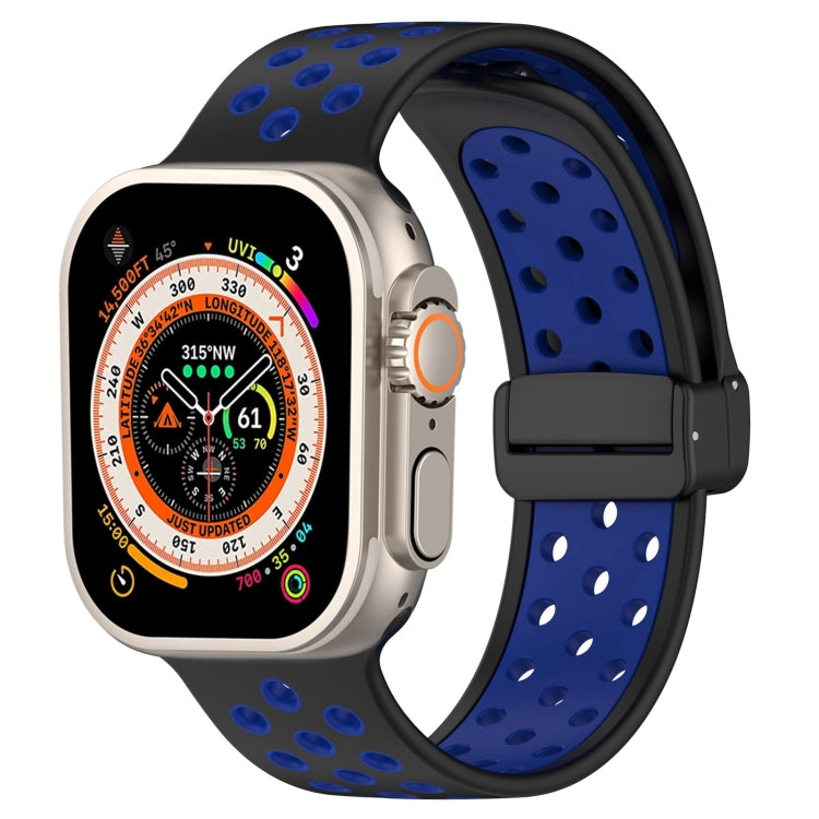 For Apple Watch SE 2023 40mm Magnetic Buckle Silicone Watch Band(Black Blue) - Watch Bands by PMC Jewellery | Online Shopping South Africa | PMC Jewellery