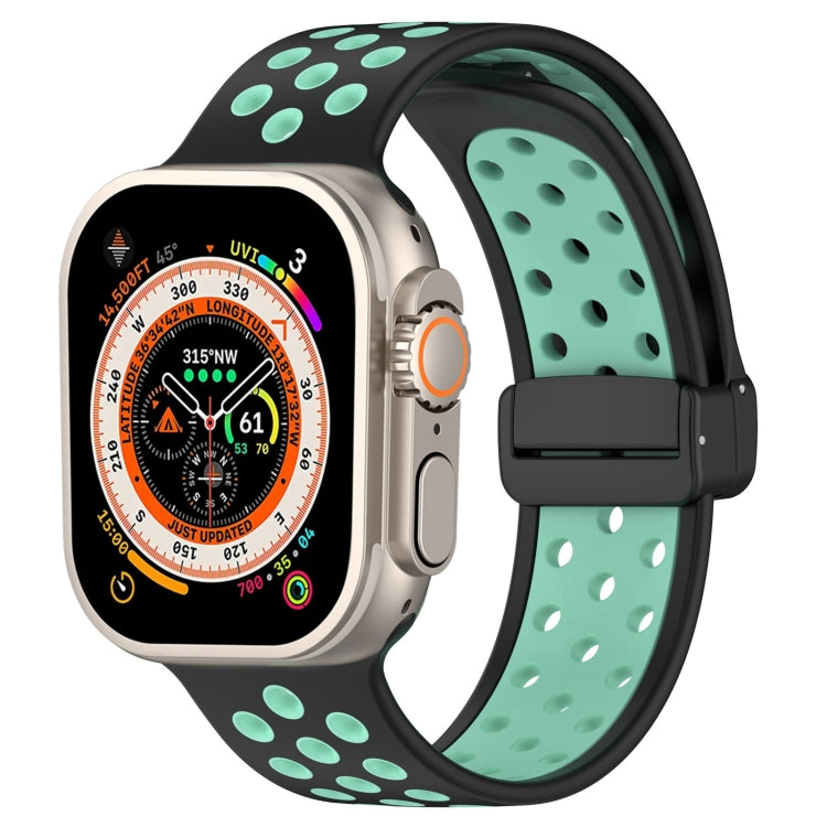 For Apple Watch SE 2023 40mm Magnetic Buckle Silicone Watch Band(Black Cyan) - Watch Bands by PMC Jewellery | Online Shopping South Africa | PMC Jewellery