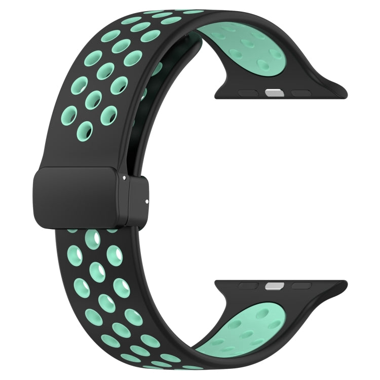 For Apple Watch SE 2023 40mm Magnetic Buckle Silicone Watch Band(Black Cyan) - Watch Bands by PMC Jewellery | Online Shopping South Africa | PMC Jewellery