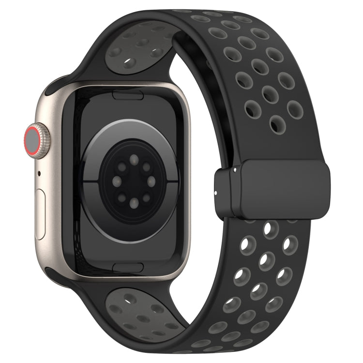 For Apple Watch Ultra 2 49mm Magnetic Buckle Silicone Watch Band(Black Grey) - Watch Bands by PMC Jewellery | Online Shopping South Africa | PMC Jewellery