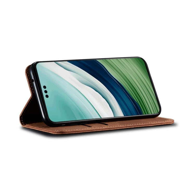For Honor X8 5G / X6 4G Foreign Denim Texture Flip Leather Phone Case(Brown) - Honor Cases by PMC TechLife | Online Shopping South Africa | PMC TechLife | Buy Now Pay Later Mobicred