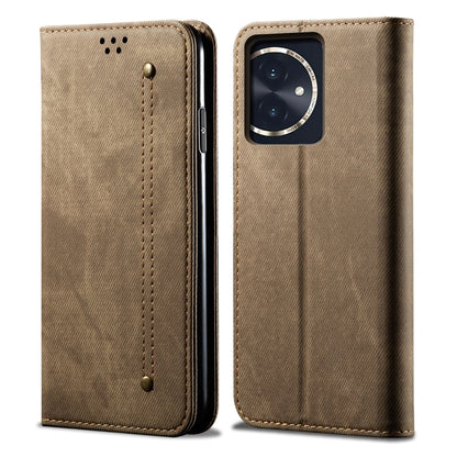 For Honor 100 Denim Texture Flip Leather Phone Case(Khaki) - Honor Cases by PMC Jewellery | Online Shopping South Africa | PMC Jewellery | Buy Now Pay Later Mobicred