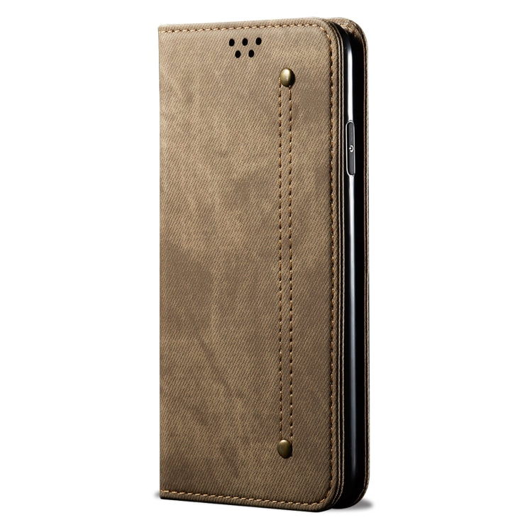 For Honor 100 Denim Texture Flip Leather Phone Case(Khaki) - Honor Cases by PMC Jewellery | Online Shopping South Africa | PMC Jewellery | Buy Now Pay Later Mobicred