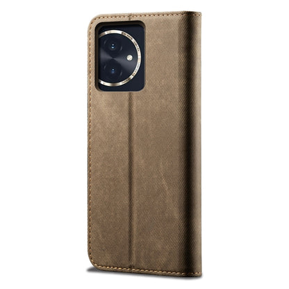 For Honor 100 Denim Texture Flip Leather Phone Case(Khaki) - Honor Cases by PMC Jewellery | Online Shopping South Africa | PMC Jewellery | Buy Now Pay Later Mobicred