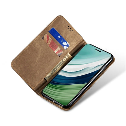 For Honor 100 Denim Texture Flip Leather Phone Case(Khaki) - Honor Cases by PMC Jewellery | Online Shopping South Africa | PMC Jewellery | Buy Now Pay Later Mobicred