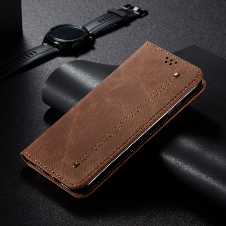 For Honor X8b 4G Global Denim Texture Flip Leather Phone Case(Brown) - Honor Cases by PMC Jewellery | Online Shopping South Africa | PMC Jewellery | Buy Now Pay Later Mobicred