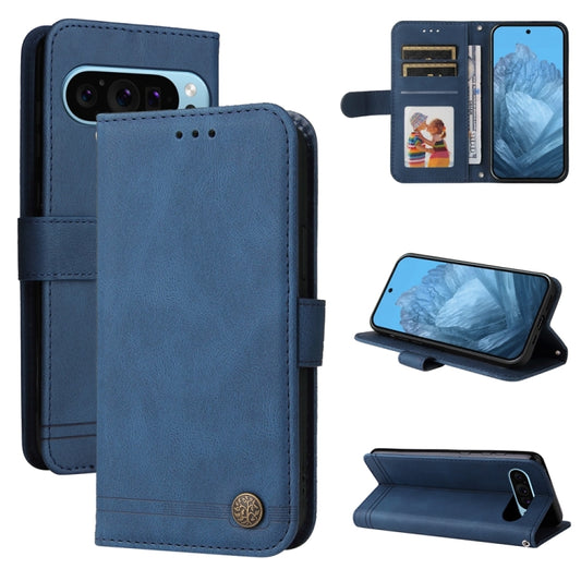 For Google Pixel 9 Skin Feel Life Tree Metal Button Leather Phone Case(Blue) - Google Cases by PMC Jewellery | Online Shopping South Africa | PMC Jewellery | Buy Now Pay Later Mobicred