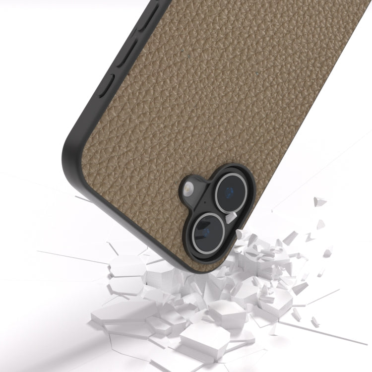 For iPhone 16 ABEEL Genuine Leather Litchi Texture Phone Case(Grey) - iPhone 16 Cases by PMC Jewellery | Online Shopping South Africa | PMC Jewellery | Buy Now Pay Later Mobicred