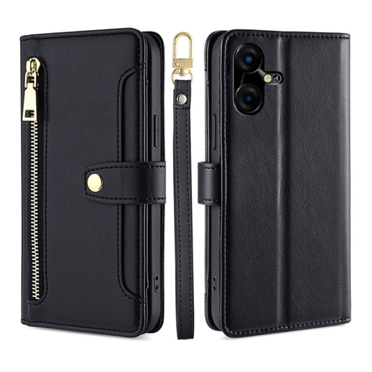 For Tecno Pova Neo 3 Sheep Texture Cross-body Zipper Wallet Leather Phone Case(Black) - Tecno Cases by PMC Jewellery | Online Shopping South Africa | PMC Jewellery | Buy Now Pay Later Mobicred