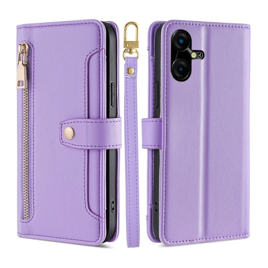 For Tecno Pova Neo 3 Sheep Texture Cross-body Zipper Wallet Leather Phone Case(Purple) - Tecno Cases by PMC Jewellery | Online Shopping South Africa | PMC Jewellery | Buy Now Pay Later Mobicred