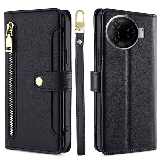 For Tecno Camon 30 Pro 5G Sheep Texture Cross-body Zipper Wallet Leather Phone Case(Black) - Tecno Cases by PMC Jewellery | Online Shopping South Africa | PMC Jewellery | Buy Now Pay Later Mobicred