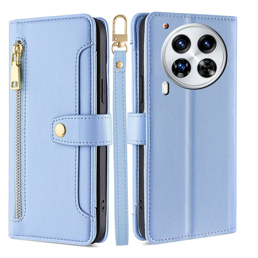 For Tecno Camon 30 Premier 5G Sheep Texture Cross-body Zipper Wallet Leather Phone Case(Blue) - Tecno Cases by PMC Jewellery | Online Shopping South Africa | PMC Jewellery | Buy Now Pay Later Mobicred