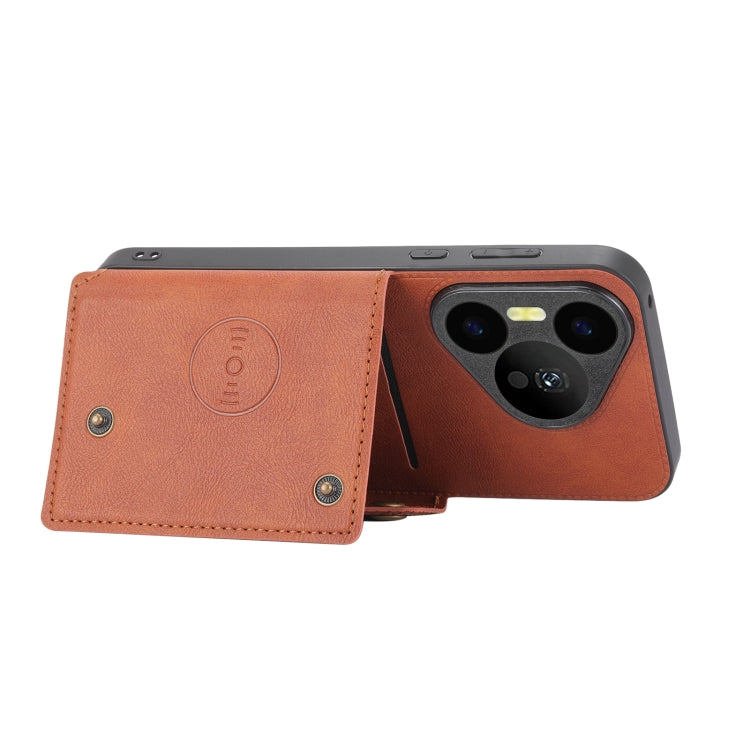 For Huawei Pura 70 Double Buckle Card Slots Magnetic Phone Case(Brown) - Huawei Cases by PMC Jewellery | Online Shopping South Africa | PMC Jewellery | Buy Now Pay Later Mobicred