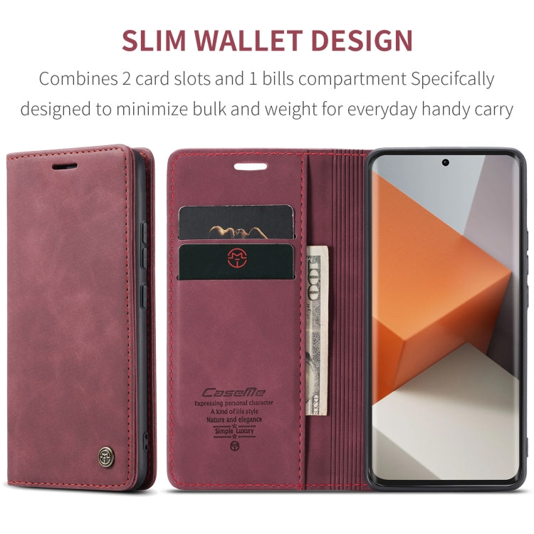 For Xiaomi Redmi Note 13 Pro+ CaseMe 013 Multifunctional Horizontal Flip Leather Phone Case(Wine Red) - Xiaomi Cases by CaseMe | Online Shopping South Africa | PMC Jewellery | Buy Now Pay Later Mobicred