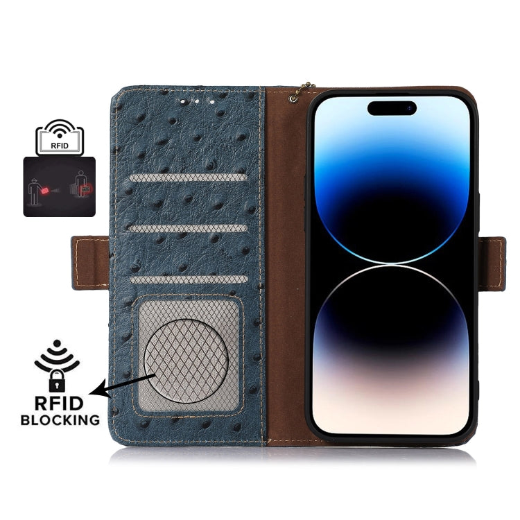 For OnePlus 12 Ostrich Pattern Genuine Leather RFID Phone Case(Blue) - OnePlus Cases by PMC TechLife | Online Shopping South Africa | PMC TechLife | Buy Now Pay Later Mobicred