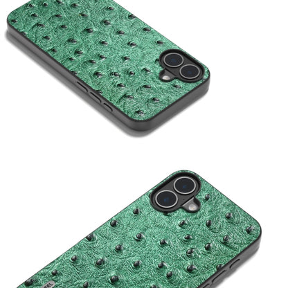 For iPhone 16 Plus ABEEL Genuine Leather Ostrich Texture Phone Case(Green) - iPhone 16 Plus Cases by PMC Jewellery | Online Shopping South Africa | PMC Jewellery | Buy Now Pay Later Mobicred