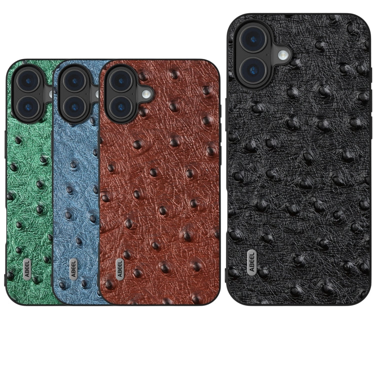 For iPhone 16 Plus ABEEL Genuine Leather Ostrich Texture Phone Case(Green) - iPhone 16 Plus Cases by PMC Jewellery | Online Shopping South Africa | PMC Jewellery | Buy Now Pay Later Mobicred