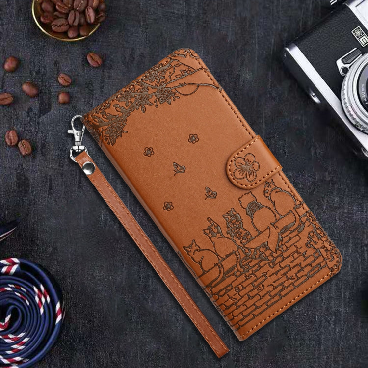 For iPhone 16 Pro Cat Embossing Pattern Leather Phone Case with Lanyard(Brown) - iPhone 16 Pro Cases by PMC Jewellery | Online Shopping South Africa | PMC Jewellery | Buy Now Pay Later Mobicred