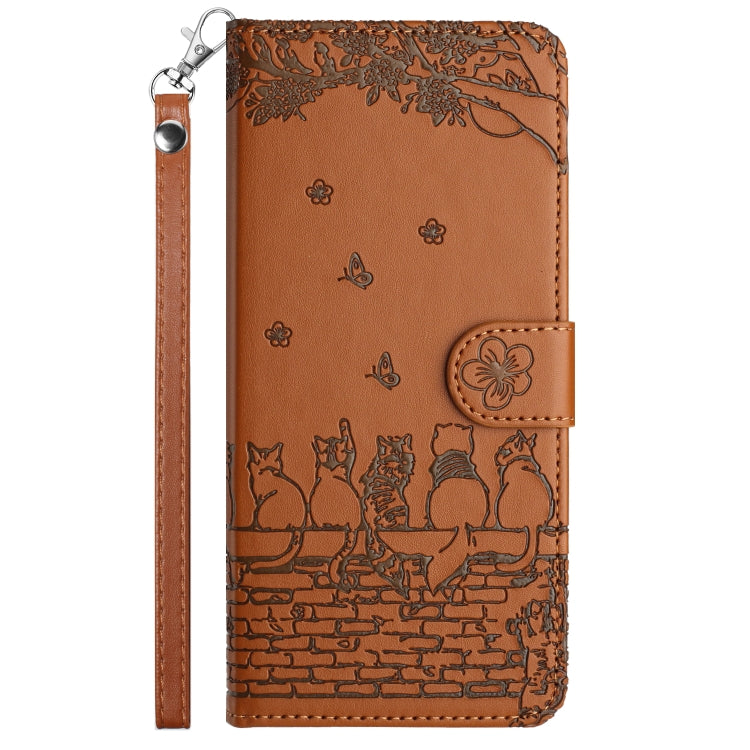 For iPhone 16 Pro Cat Embossing Pattern Leather Phone Case with Lanyard(Brown) - iPhone 16 Pro Cases by PMC Jewellery | Online Shopping South Africa | PMC Jewellery | Buy Now Pay Later Mobicred