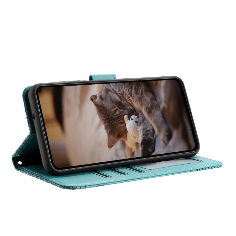 For iPhone 16 Plus Cat Embossing Pattern Leather Phone Case with Lanyard(Blue) - iPhone 16 Plus Cases by PMC TechLife | Online Shopping South Africa | PMC TechLife | Buy Now Pay Later Mobicred
