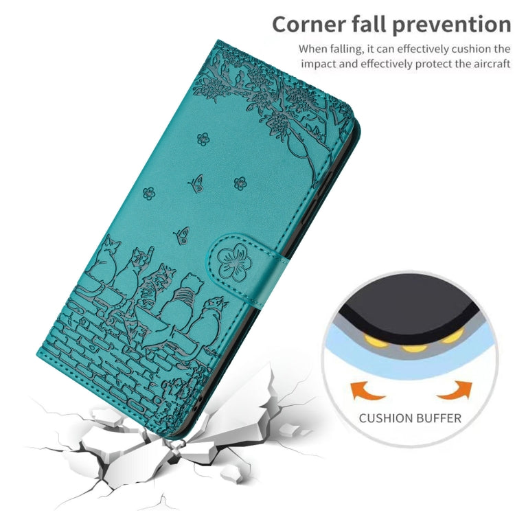 For iPhone 16 Plus Cat Embossing Pattern Leather Phone Case with Lanyard(Blue) - iPhone 16 Plus Cases by PMC TechLife | Online Shopping South Africa | PMC TechLife | Buy Now Pay Later Mobicred