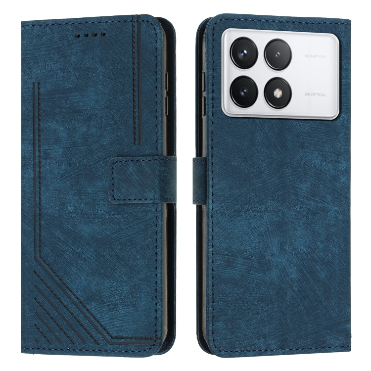 For Xiaomi Redmi K70 / K70 Pro Skin Feel Stripe Pattern Leather Phone Case with Long Lanyard(Blue) - K70 Pro Cases by PMC Jewellery | Online Shopping South Africa | PMC Jewellery | Buy Now Pay Later Mobicred