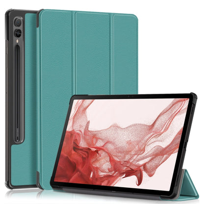 For Samsung Galaxy Tab S9+ Custer Pure Color 3-Fold Holder Smart Leather Tablet Case(Dark Green) - Galaxy Tab S9+ Cases by PMC Jewellery | Online Shopping South Africa | PMC Jewellery | Buy Now Pay Later Mobicred