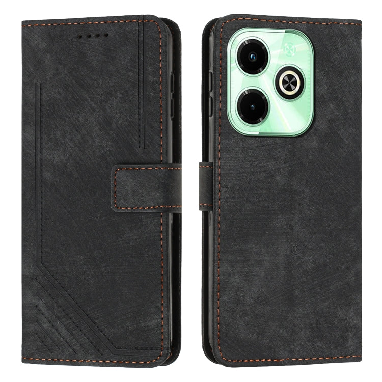 For Infinix Hot 40i Skin Feel Stripe Pattern Leather Phone Case with Lanyard(Black) - Infinix Cases by PMC Jewellery | Online Shopping South Africa | PMC Jewellery | Buy Now Pay Later Mobicred