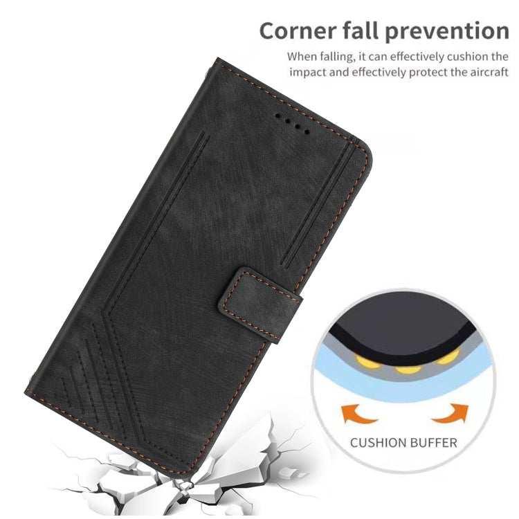 For Infinix Note 40 Pro 4G / 5G Skin Feel Stripe Pattern Leather Phone Case with Lanyard(Black) - Infinix Cases by PMC TechLife | Online Shopping South Africa | PMC TechLife | Buy Now Pay Later Mobicred