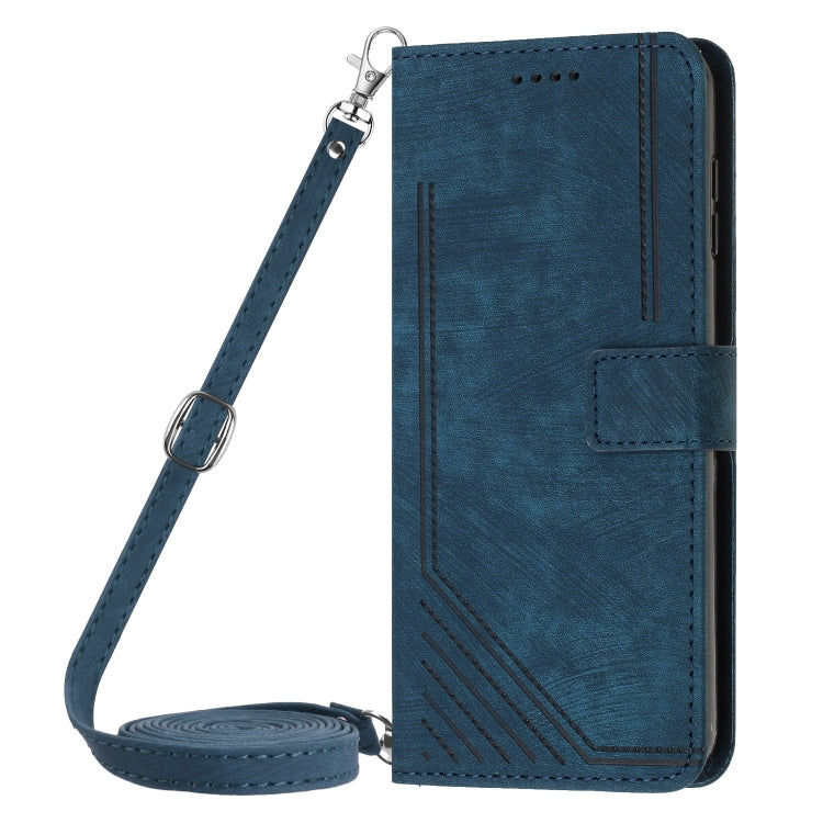 For Infinix Note 40 4G Skin Feel Stripe Pattern Leather Phone Case with Lanyard(Blue) - Infinix Cases by PMC Jewellery | Online Shopping South Africa | PMC Jewellery | Buy Now Pay Later Mobicred