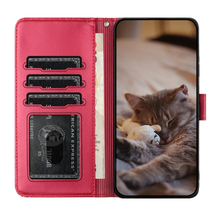 For Xiaomi Poco F5 Pro Cat Embossing Pattern Leather Phone Case with Lanyard(Red) - Xiaomi Cases by PMC TechLife | Online Shopping South Africa | PMC TechLife | Buy Now Pay Later Mobicred