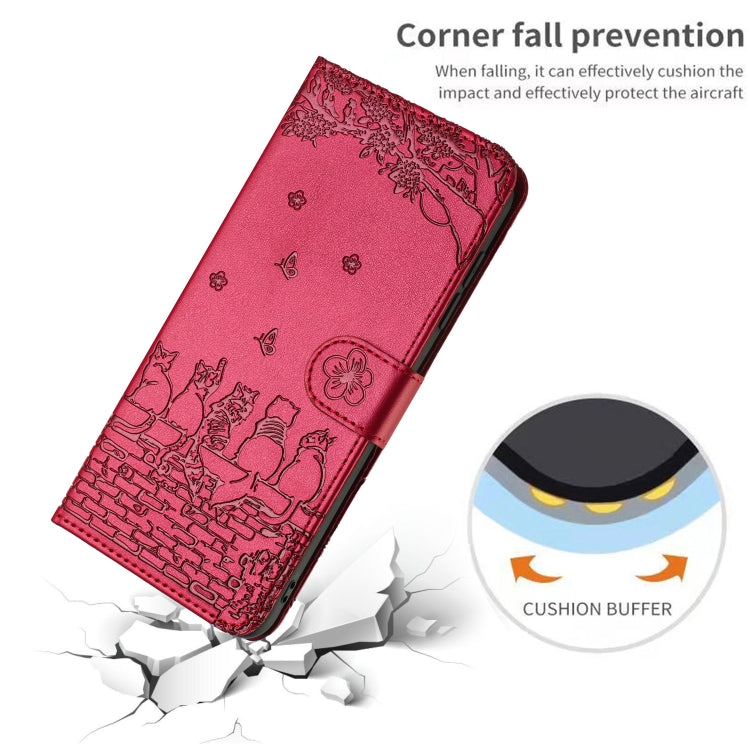 For Xiaomi Poco F5 Pro Cat Embossing Pattern Leather Phone Case with Lanyard(Red) - Xiaomi Cases by PMC TechLife | Online Shopping South Africa | PMC TechLife | Buy Now Pay Later Mobicred